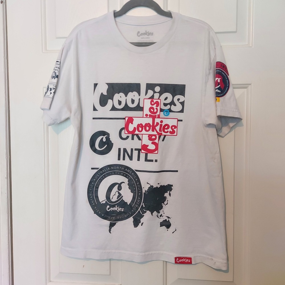 Cookies SF Mens White Graphic Skate T-Shirt Cookies Crew Intl World Map Size M